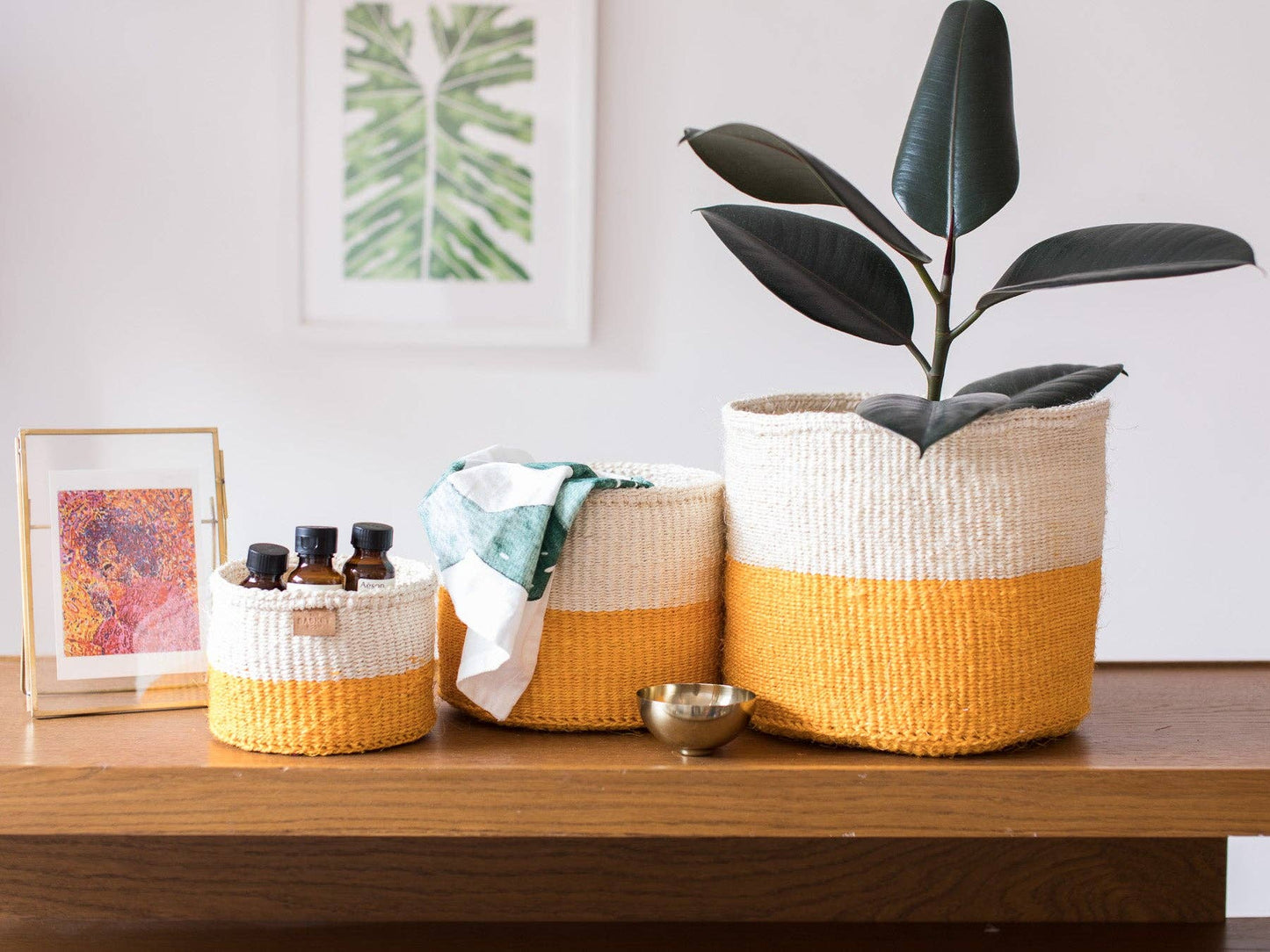 RUKIA: Orange Colour Block Woven Basket