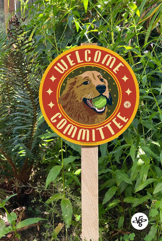 Welcome Committee: Golden Retriever Garden Sign