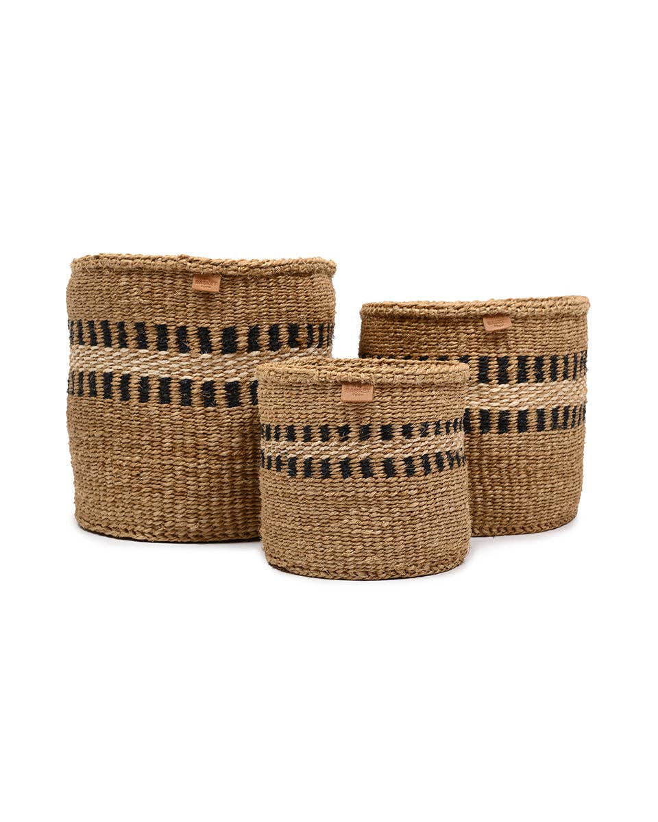 TUKIO: Charcoal Stripe Woven Storage Basket