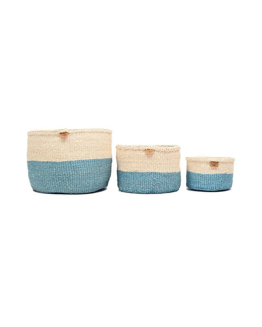 ZURI: Powder Blue Colour Block Woven Basket