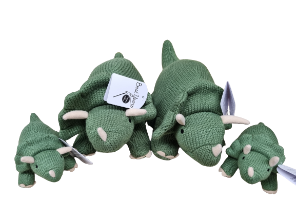 Knitted Moss Green Triceratops Dinosaur Baby Rattle