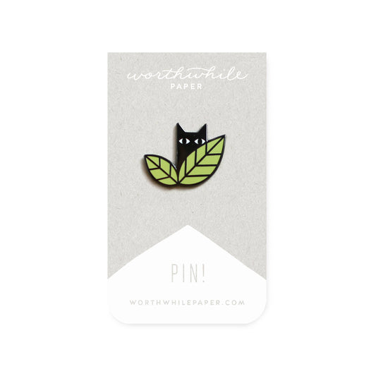 Cat in leaves enamel pin