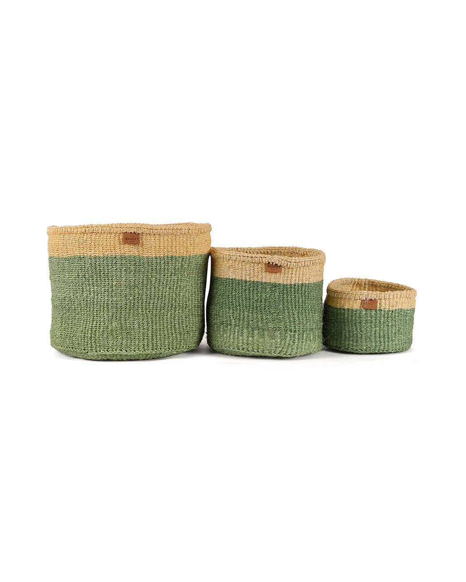 HAZINA: Green & Yellow Duo Colour Block Woven Basket