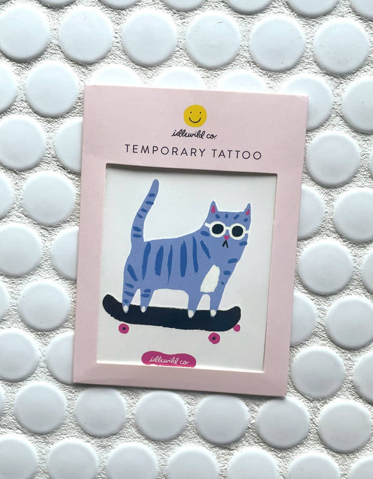 Skater Cat Temporary Tattoo