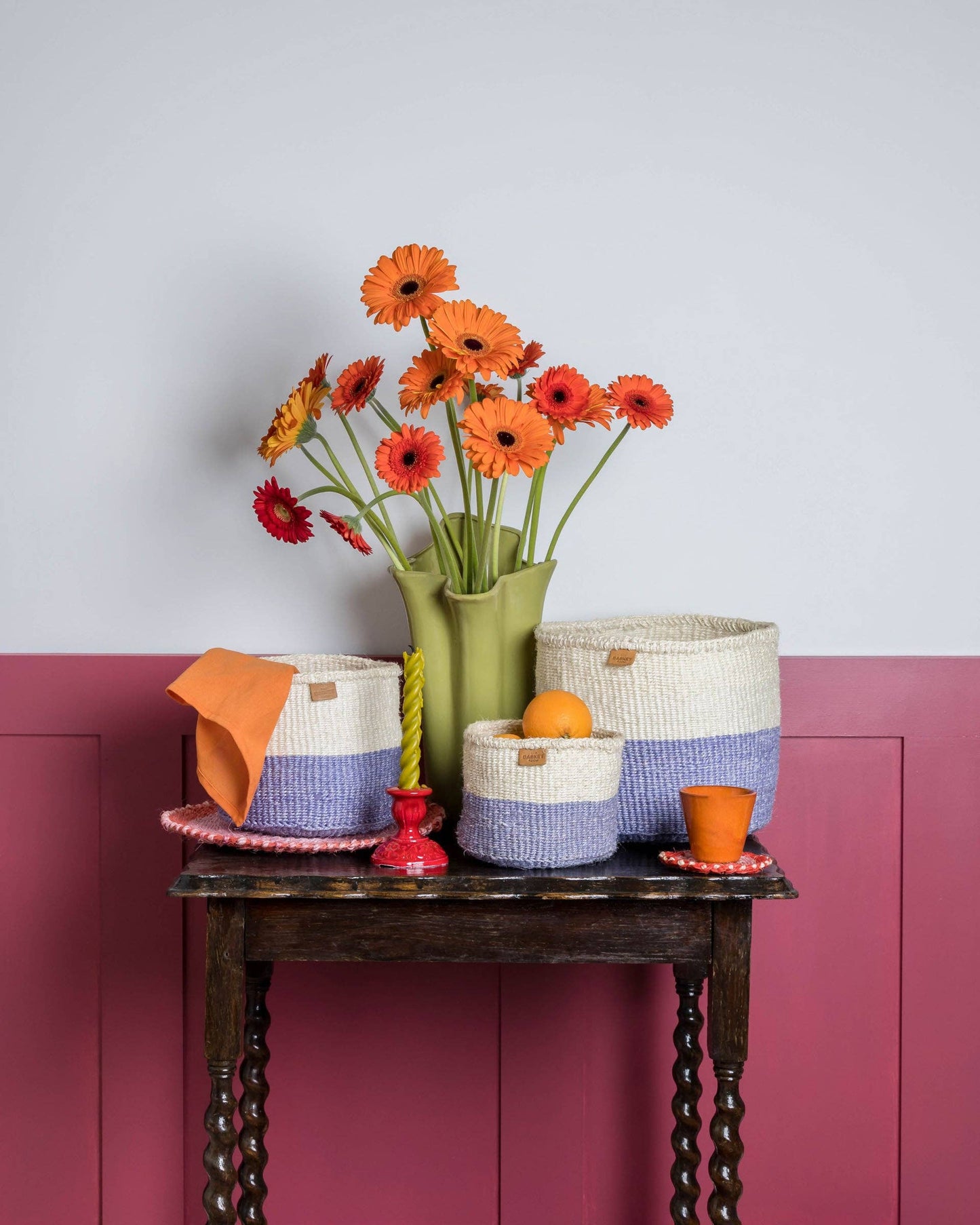 JADALA: Lavender Colour Block Woven Basket