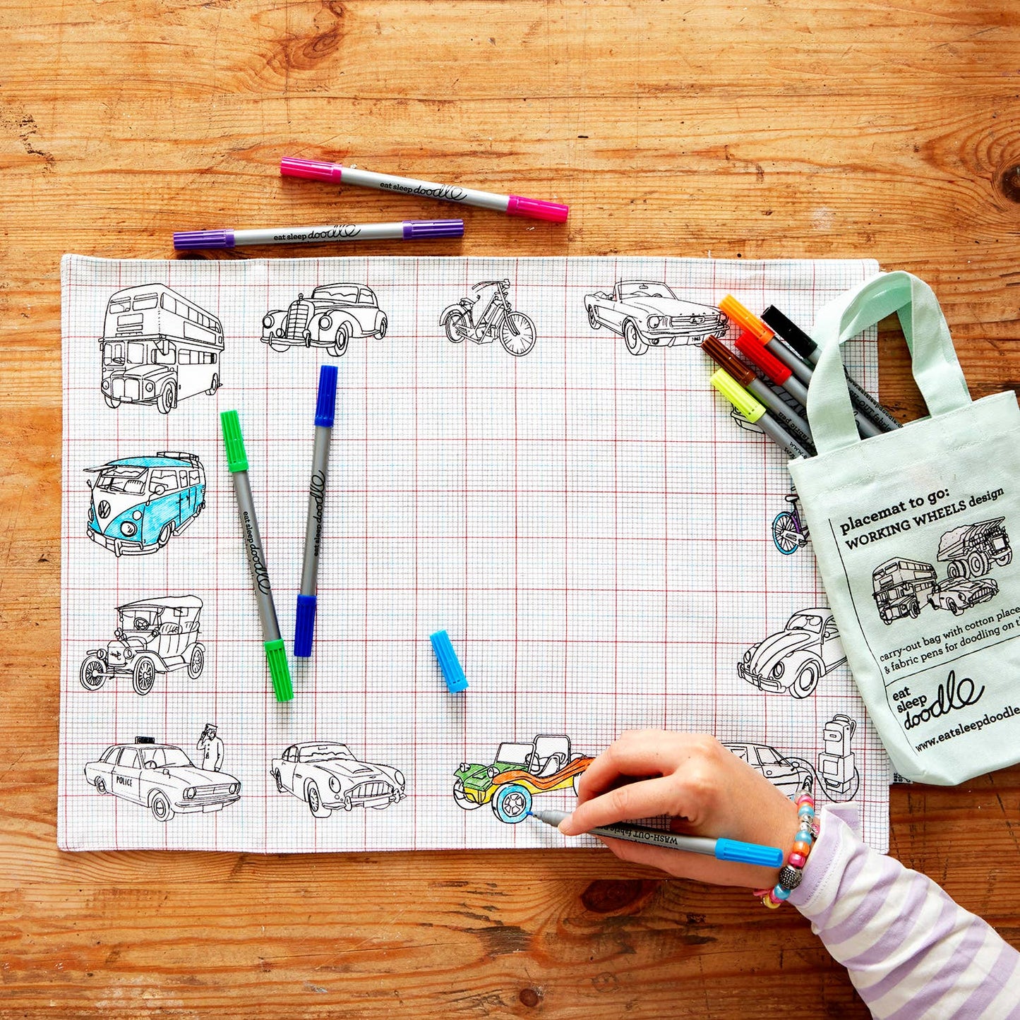 DIY Coloring Kit - Cars, Trucks & Tractors Placemat to Go