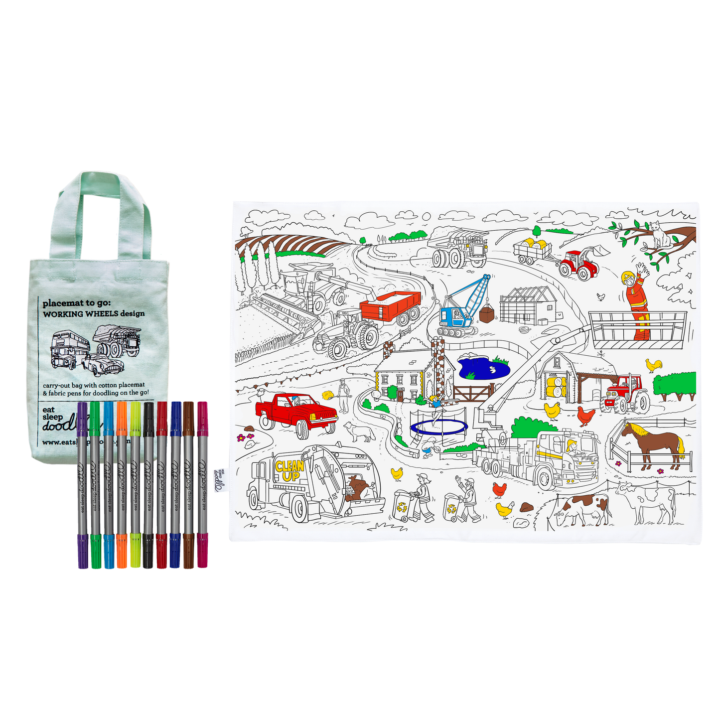 DIY Coloring Kit - Cars, Trucks & Tractors Placemat to Go