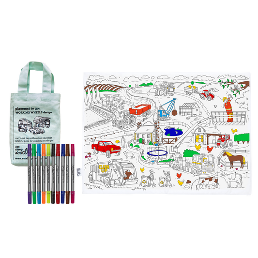 DIY Coloring Kit - Cars, Trucks & Tractors Placemat to Go