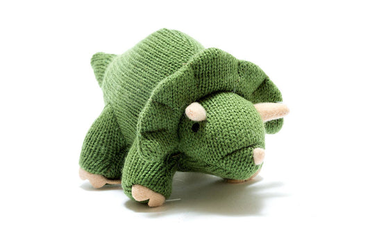 Knitted Moss Green Triceratops Dinosaur Baby Rattle