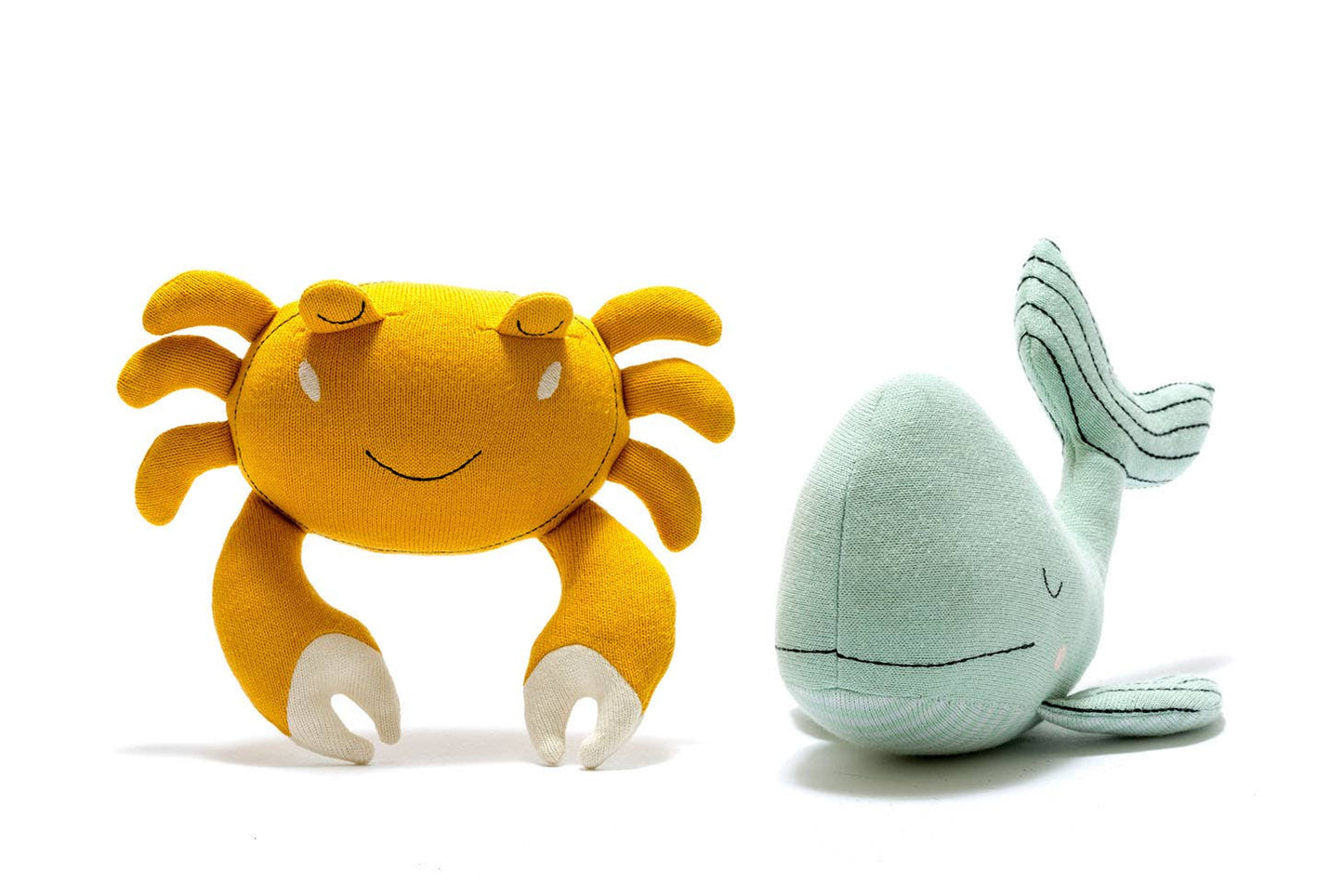 Tactile Crab Plush Toy Knitted Organic Cotton in Mustard