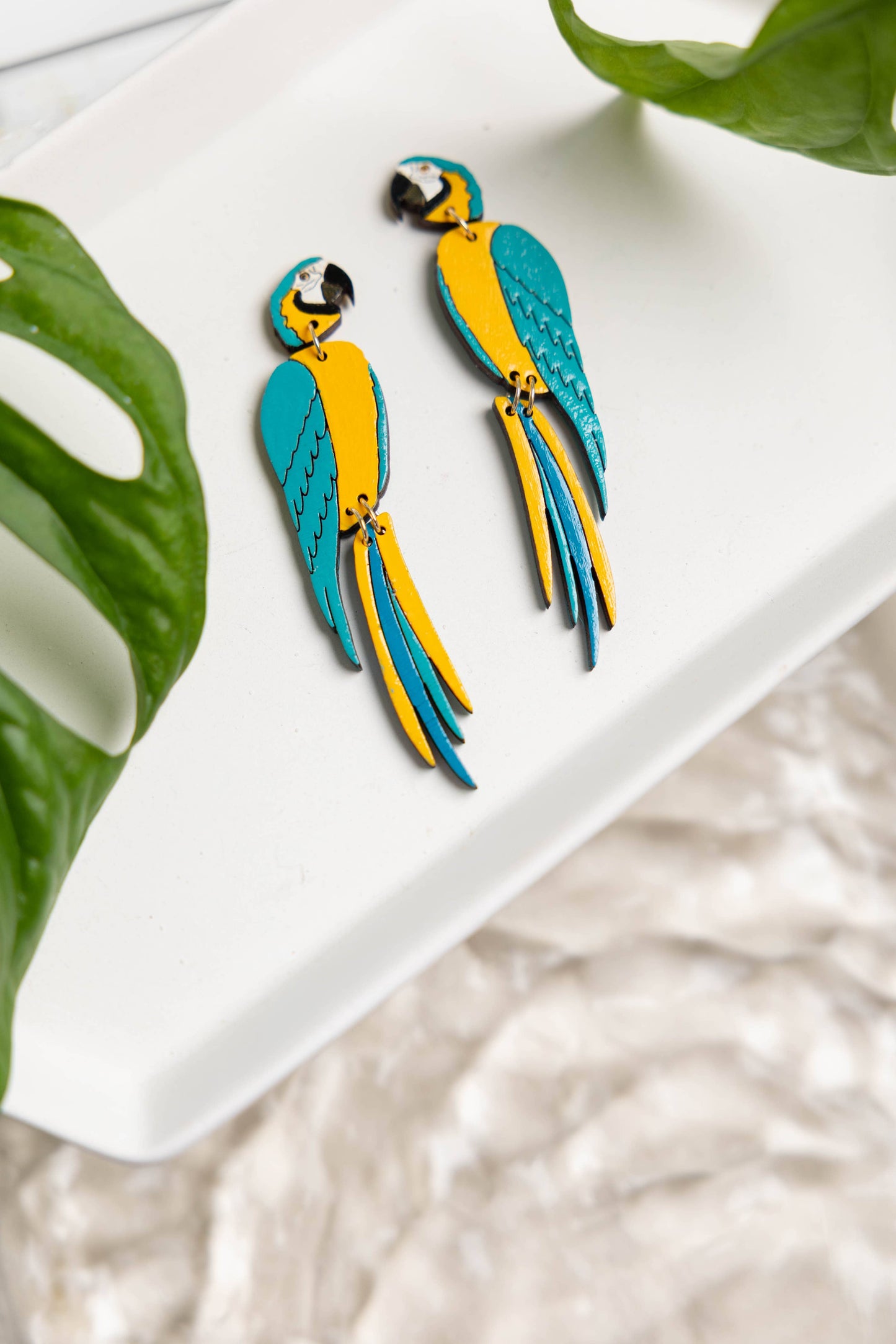 Blue Macaw Stud Dangle Earrings