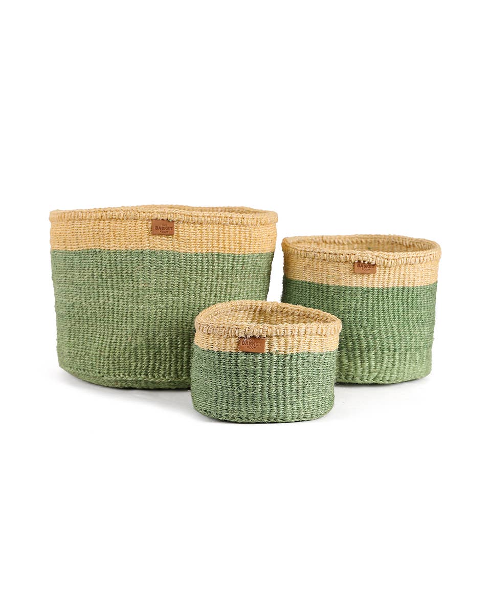 HAZINA: Green & Yellow Duo Colour Block Woven Basket