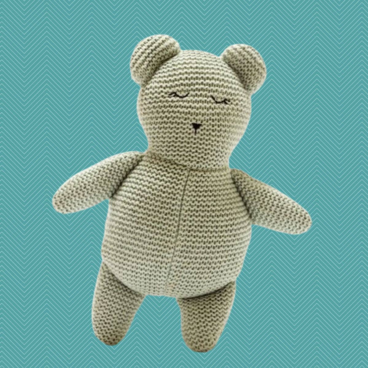 Organic Teddy Bear Toy, Organic Cotton Knitted Teal