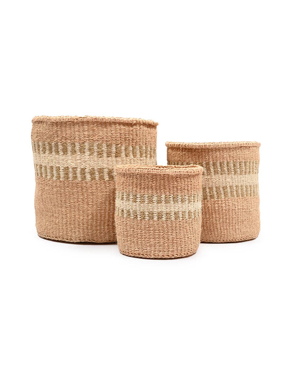 KANZU: White Stripe Woven Stoage Basket