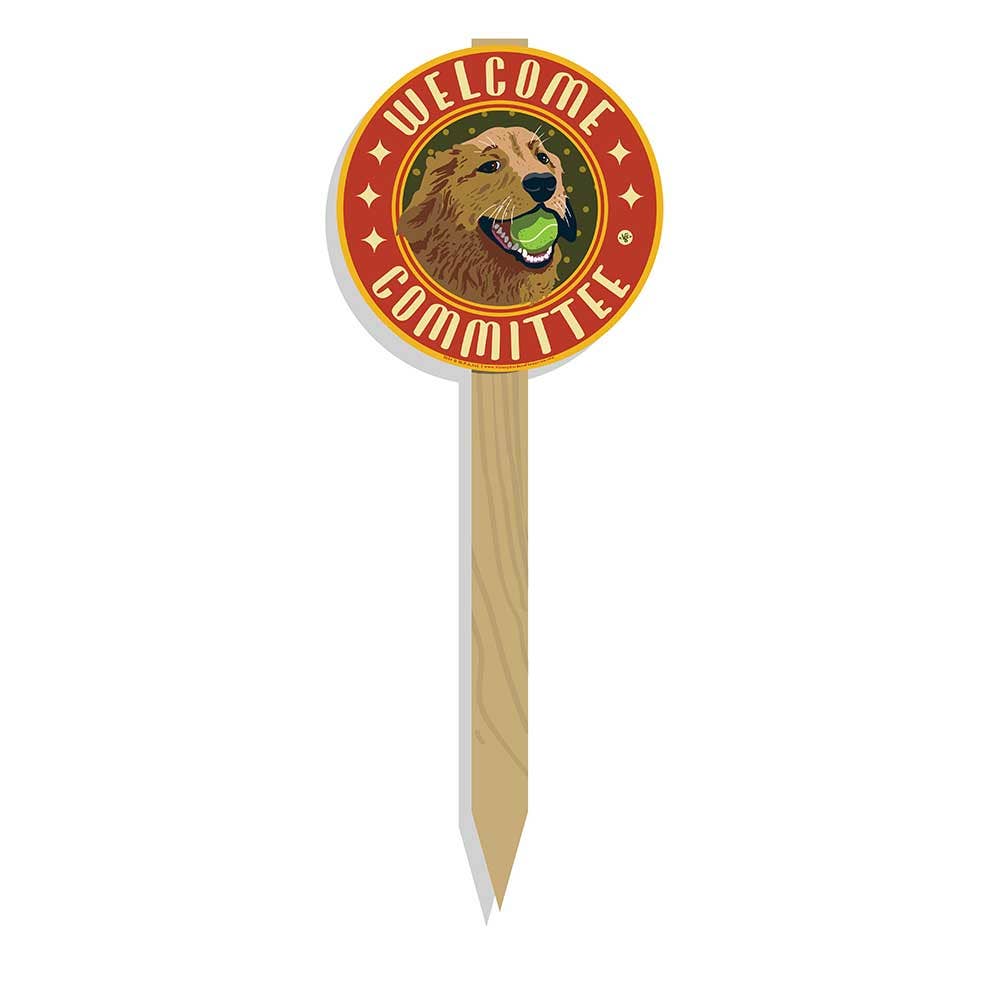 Welcome Committee: Golden Retriever Garden Sign