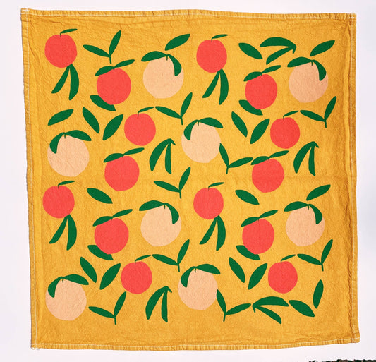 Yellow Peach Toss 20" Tea Towel - Silkscreened 100% Cotton