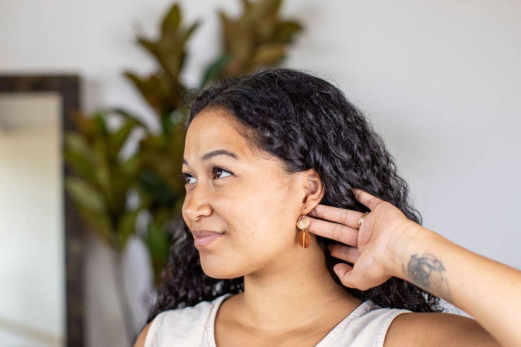 Leather Sundial Earrings - Jean Blue