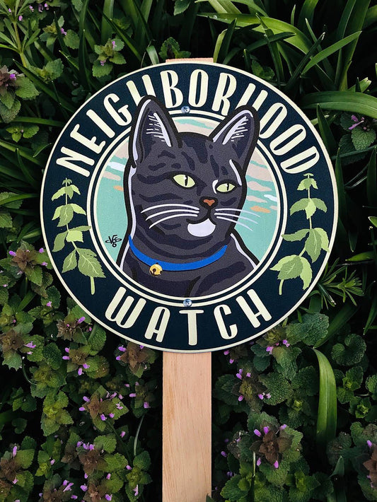 Neighborhood Watch Grey Tabby- Garden Sign