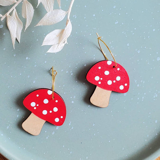 Red Mushroom Hoop Earrings