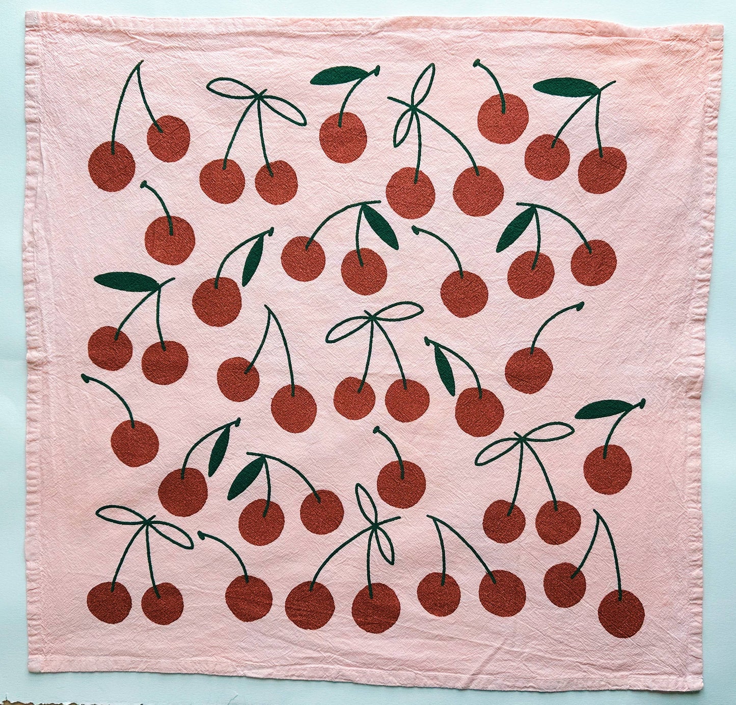 Glitter Cherries on Pink Tea Towel - 100% Cotton