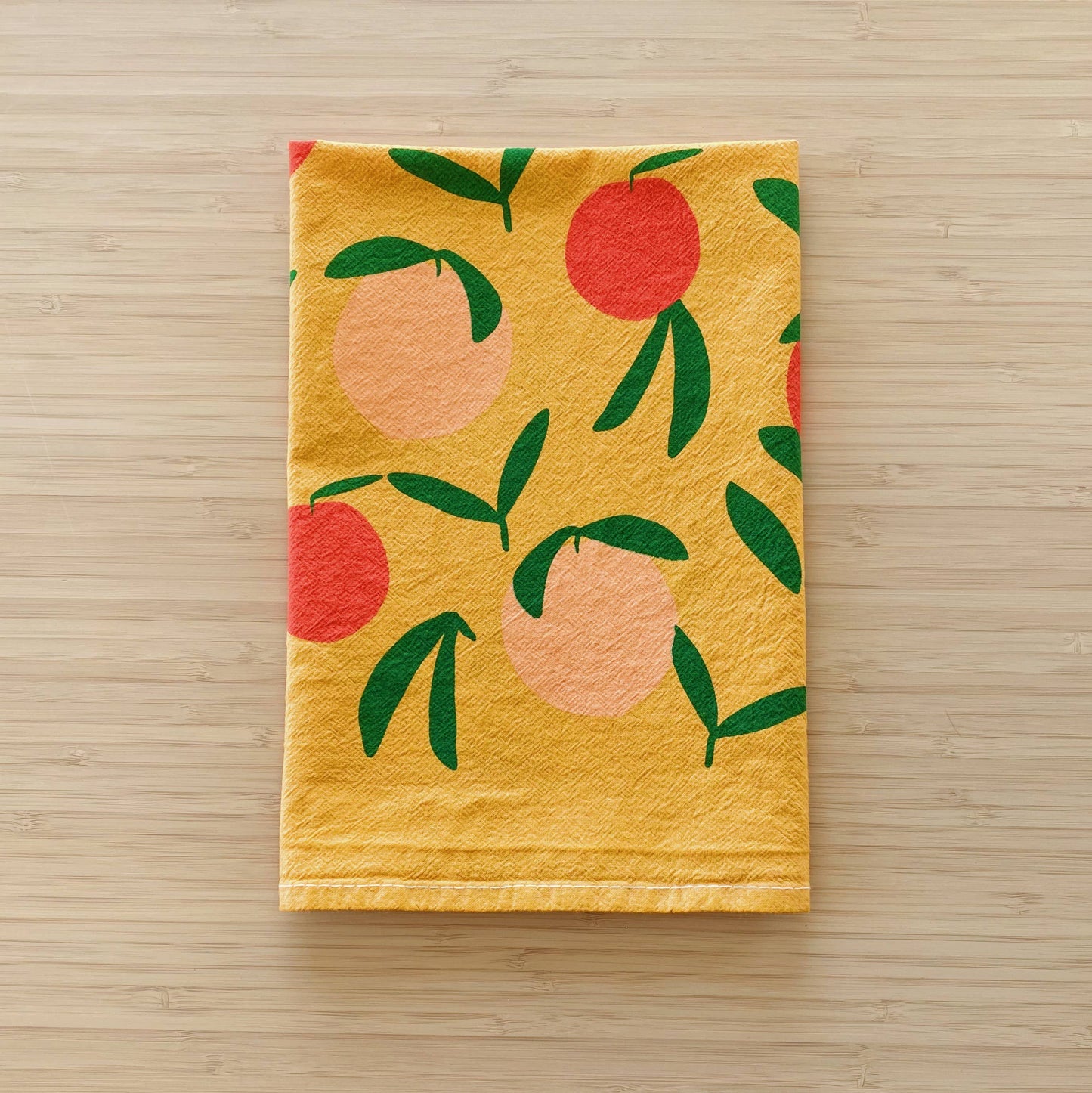 Yellow Peach Toss 20" Tea Towel - Silkscreened 100% Cotton