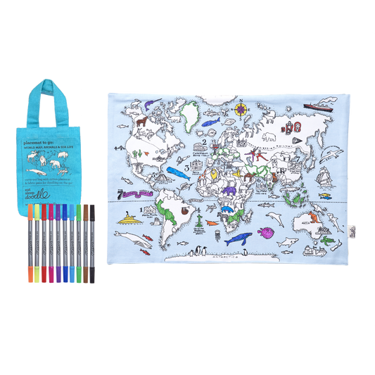 DIY Craft Kit - Coloring Mat - World Map Placemat to Go