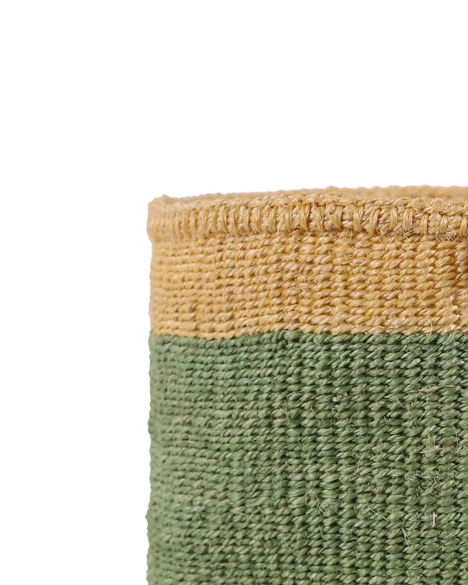 HAZINA: Green & Yellow Duo Colour Block Woven Basket