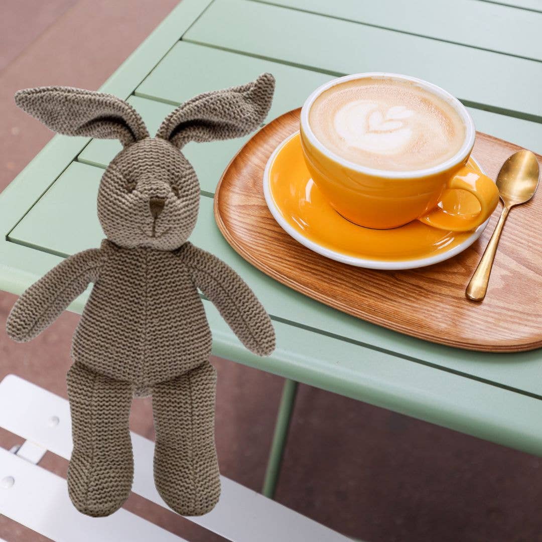 Knitted Organic Cotton Grey Bunny Baby Rattle