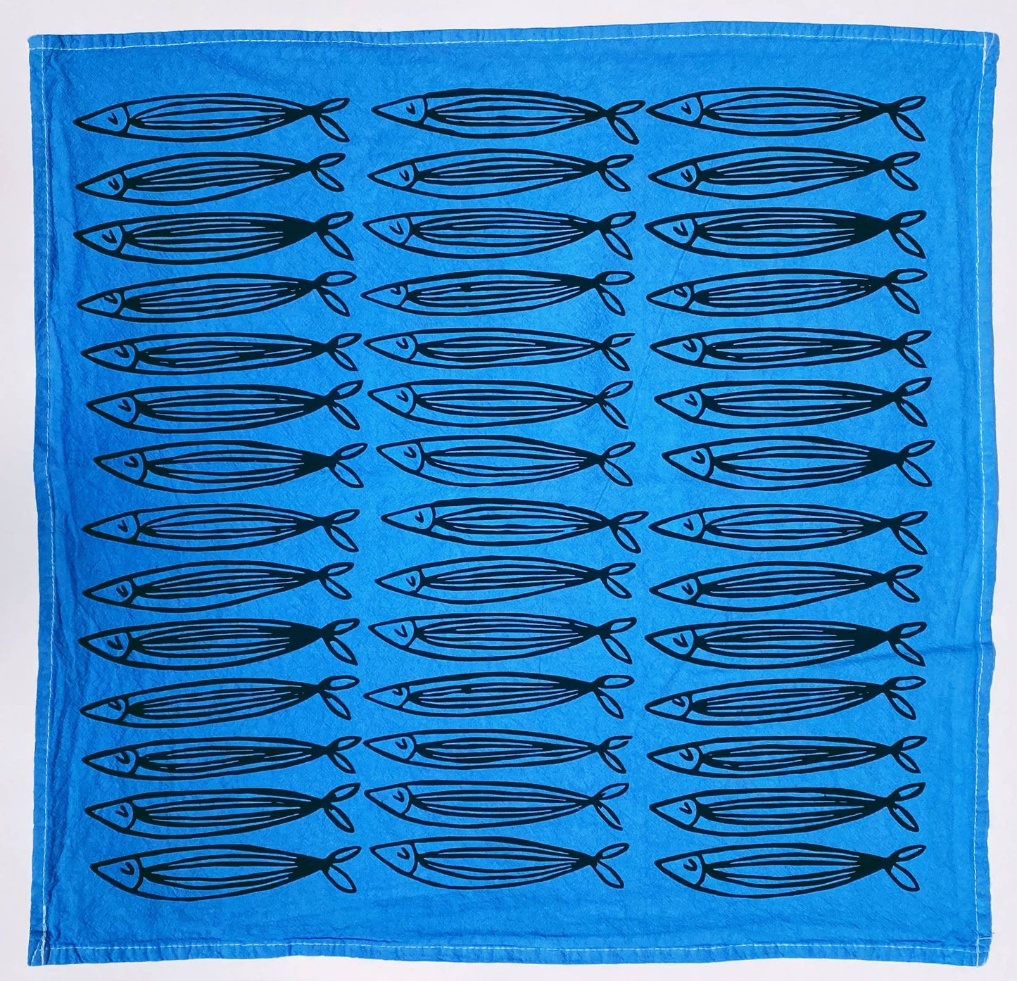 Blue Sardines 20" Tea Towel - Silkscreened 100% Cotton