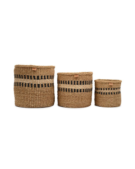 TUKIO: Charcoal Stripe Woven Storage Basket