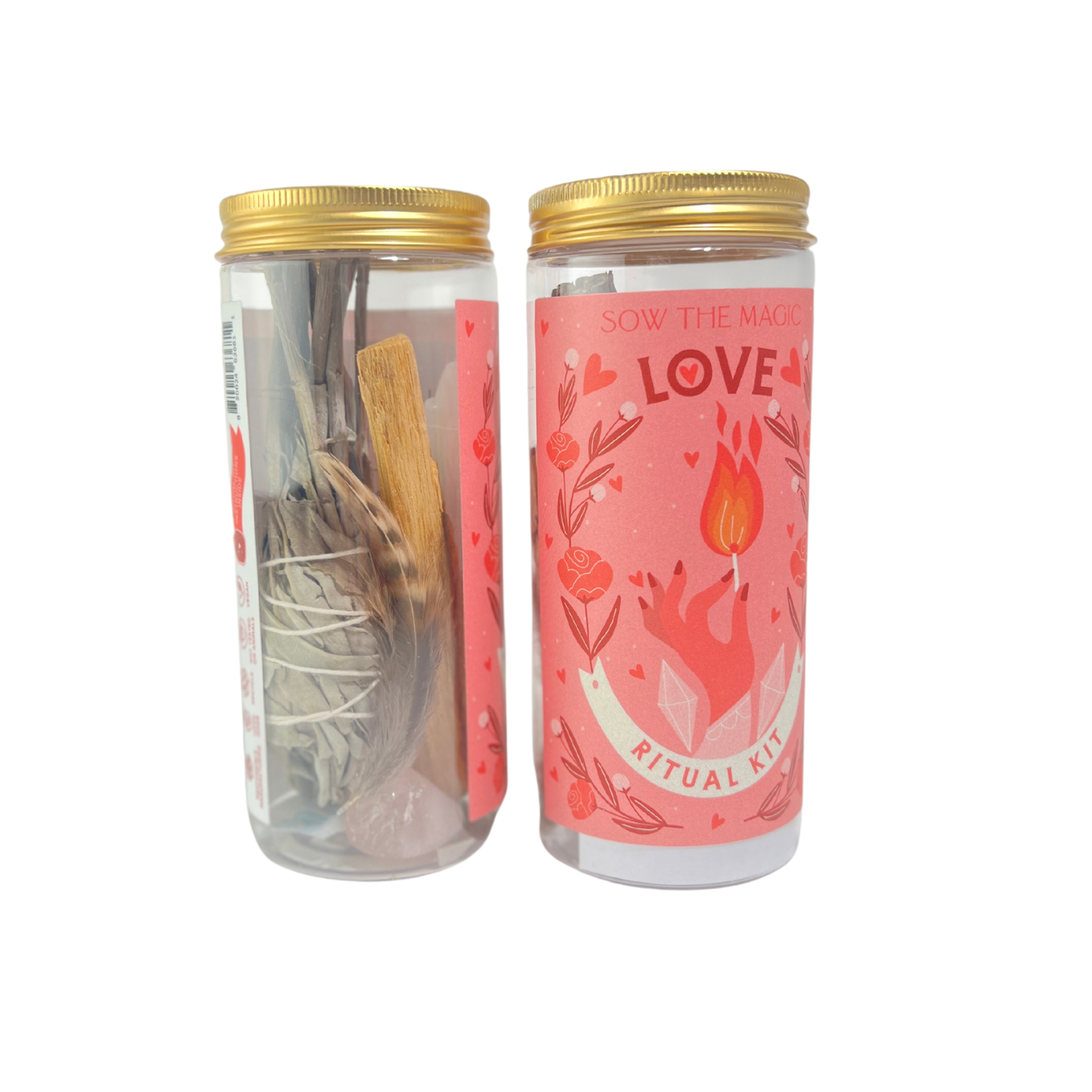 Love Ritual Kit Jar with Rose Quartz, Palo Santo + Sage