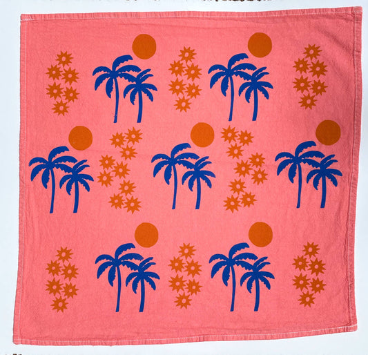 Pink Palm Sunset 20" Tea Towel - Silkscreened 100% Cotton