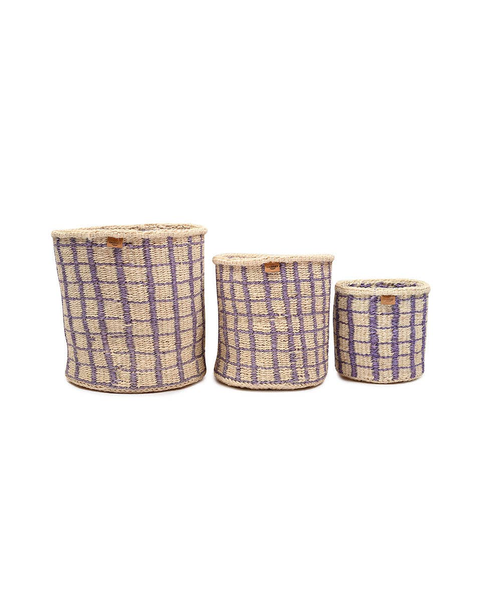 CHANGIA: Lavender Check Woven Storage Basket