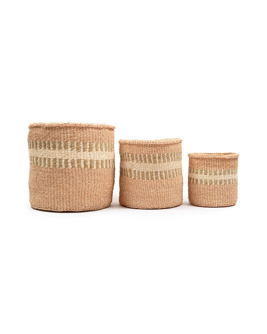 KANZU: White Stripe Woven Stoage Basket