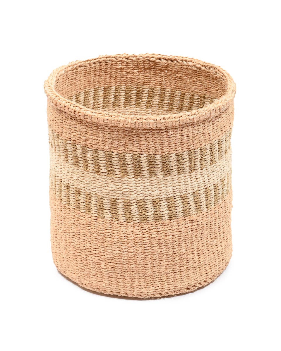 KANZU: White Stripe Woven Stoage Basket