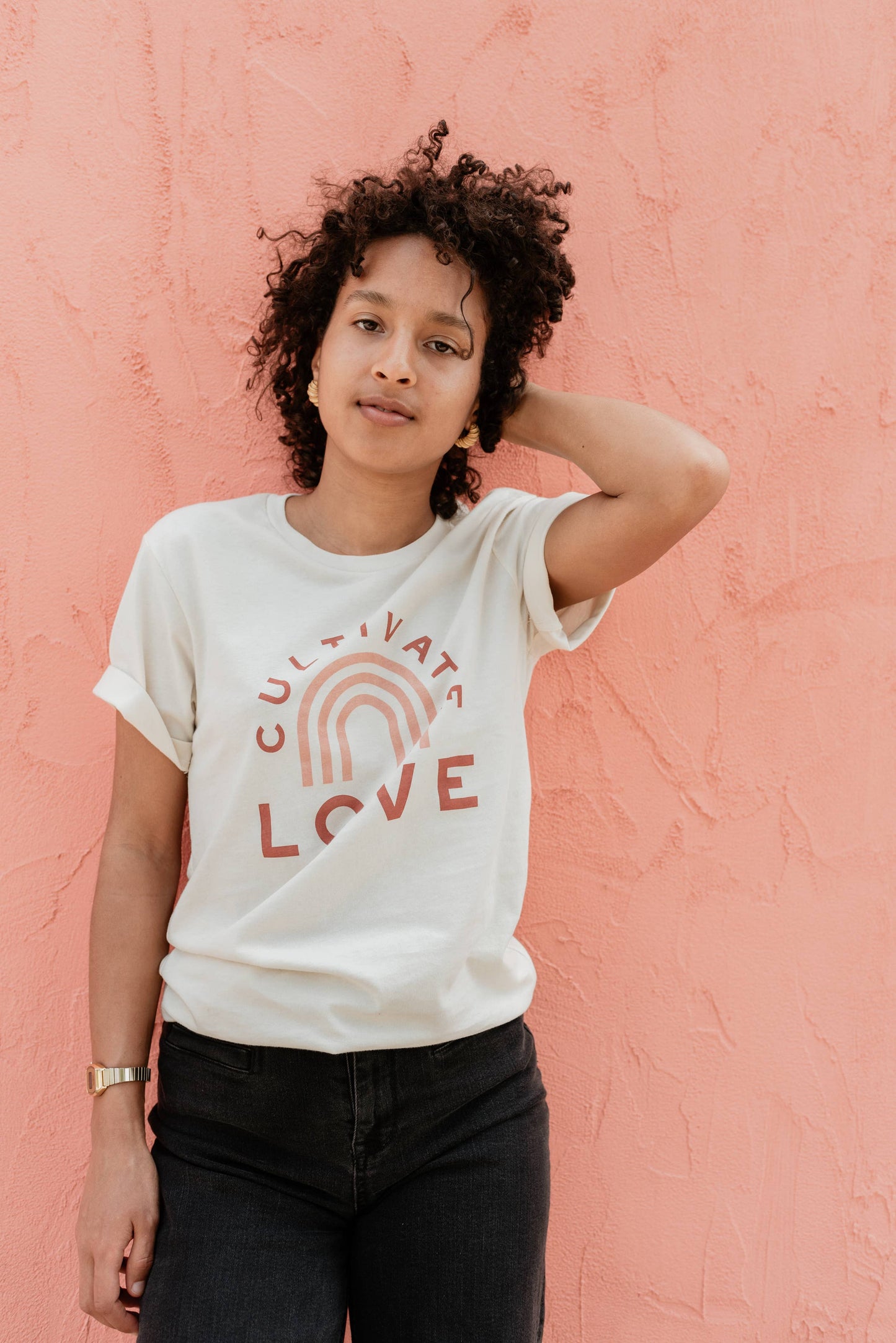 Cultivate Love, Adult Graphic Rainbow Tee, Positive Shirt