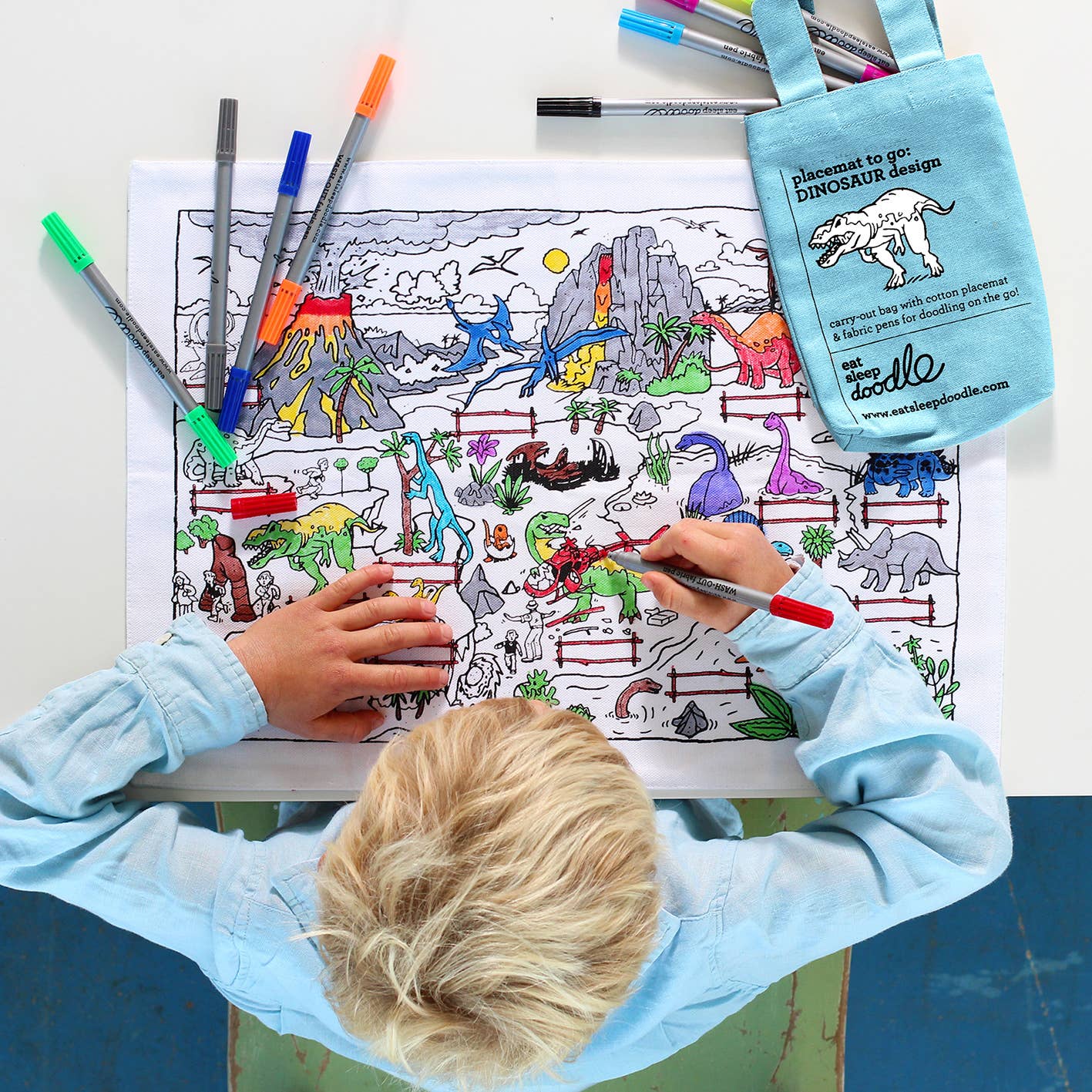 Coloring Mat - DIY Craft Kit - Dinosaur Placemat to Go