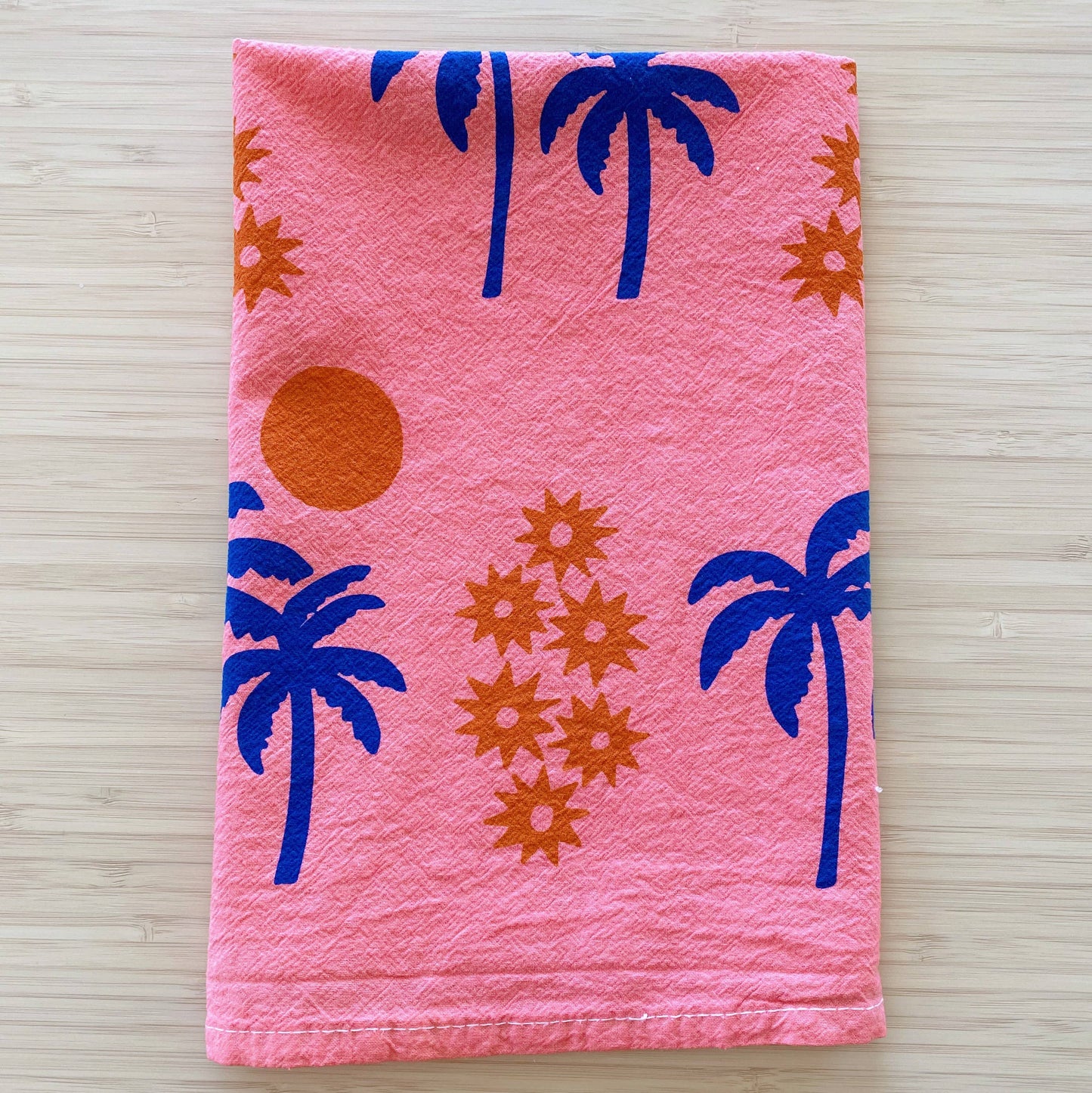 Pink Palm Sunset 20" Tea Towel - Silkscreened 100% Cotton