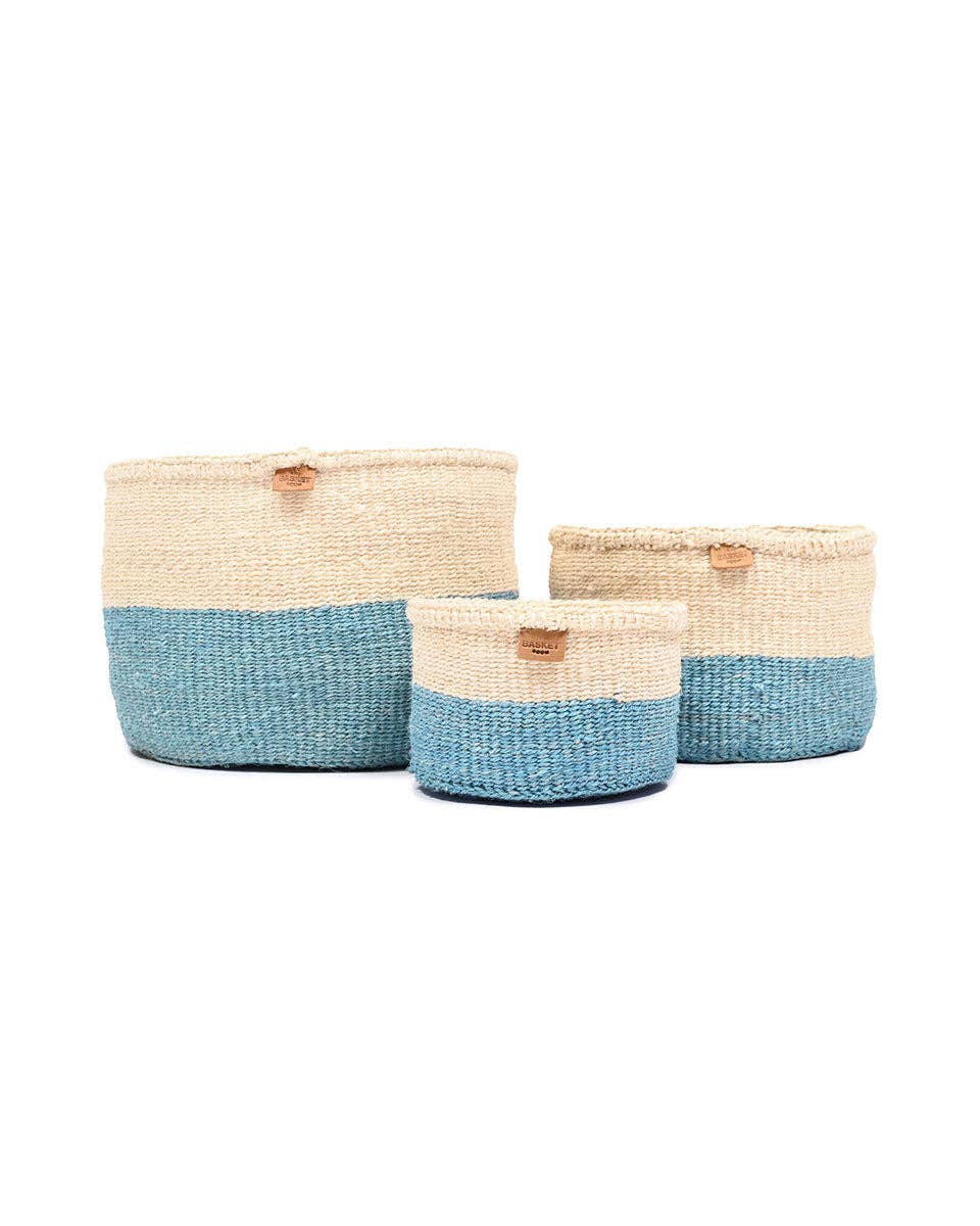 ZURI: Powder Blue Colour Block Woven Basket