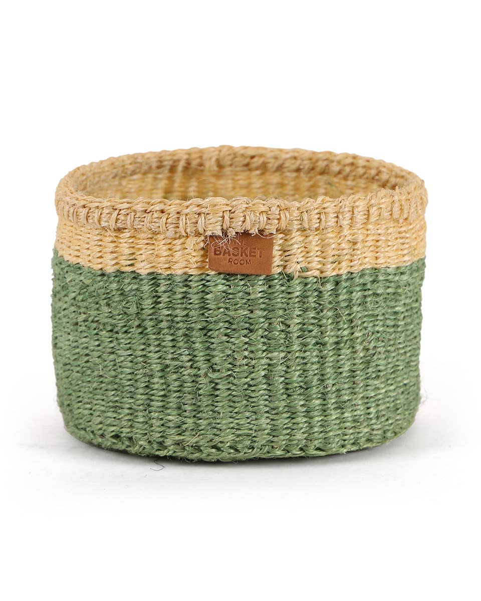 HAZINA: Green & Yellow Duo Colour Block Woven Basket