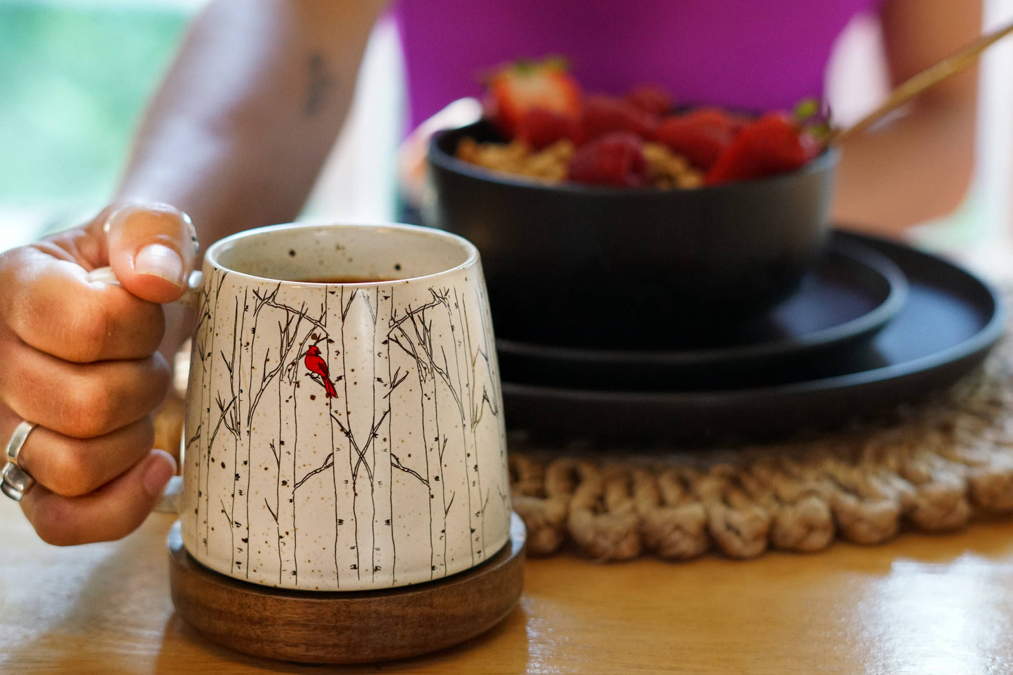 Aspen Trees with Cardinal Stoneware Mug